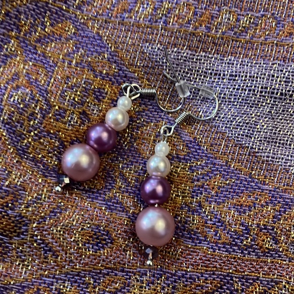 Handmade Jewelry Set 4 Stack Bracelets & Matching Earrings in Purple - Picture 3 of 12